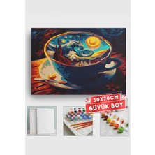 Corvo Sayılarla Boyama Seti Numaralı Tuval Fırça Boya Askı Aparatı Dahil Set 50X70 cm - Yıldızlı Gece Fincan