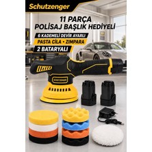 SCHUTZENGER 40-760W Polisaj Pasta Cila Zımpara Makinesi Şarjlı Çift Akü 11 Parça Başlık Set Sarı KT10