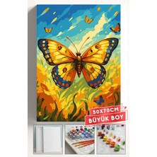 Corvo Sayılarla Boyama Seti Numaralı Tuval Fırça Boya Askı Aparatı Dahil Set 50X70 cm - Turuncu Kelebek