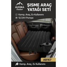 Ayrex Araba Arka Koltuk Şişme Yatak Oto Kamp Seyahat Yatağı Pompa Yastık Tamir Setli Siyah
