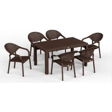 Ayrex 90 x 150 Bambu Plastik Rattan Camsız Bahçe Balkon Teras Masa Sandalye Takımı 6 Kolçaklı