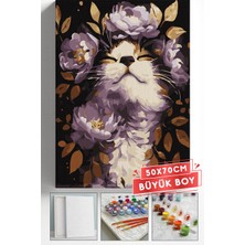 Corvo Sayılarla Boyama Seti Numaralı Tuval Fırça Boya Askı Aparatı Dahil Set 50X70 cm - Çiçek Açan Kedi