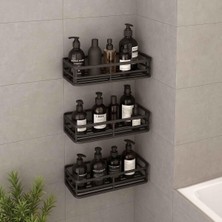 Ayrex 3'lü Banyo Düzenleyici Organizer Siyah, Yapışkanlı Duş Rafı Şampuanlık Havluluk Havlu