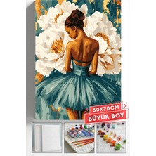 Corvo Sayılarla Boyama Seti Numaralı Tuval Fırça Boya Askı Aparatı Dahil Set 50X70 cm - Beyaz Balerin Kız