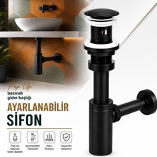 Nzb Ayarlanabilir Lavabo Evye Eviye Sifonu Pop Up Basmalı Mat Siyah Gider Başlıklı Banyo Gider Seti