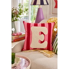 Es Dekor Punch Nakışlı Kırlent Kılıfı - 43*43 cm - Pembe E Harfi Ev Mobilya Dekorasyon