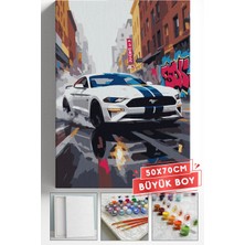 Corvo Sayılarla Boyama Seti Numaralı Tuval Fırça Boya Askı Aparatı Dahil Set 50X70 cm - Beyaz Mustang