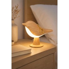 Ayrex Neo Vista Kuş Tasarımlı Ahşap LED Gece Lambası 3 Modlu Şarjlı Dim Edilebilir