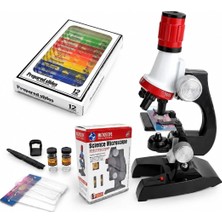 Ayrex Eğitici Çocuk Mikroskop Kiti LED Işıklı Zoomlu 100X 400X 1200X Büyütmeli Bilim Seti