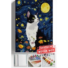 Corvo Sayılarla Boyama Seti Numaralı Tuval Fırça Boya Askı Aparatı Dahil Set 50X70 cm - Gece ve Kedi