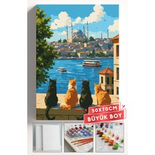 Corvo Sayılarla Boyama Seti Numaralı Tuval Fırça Boya Askı Aparatı Dahil Set 50X70 cm - Istanbul Kediler