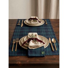 Pine Lacivert Yeşil Ekose Runner 45X150 cm Yılbaşı Davet Yeni Yıl Masa Runner