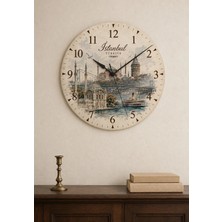 AA Shop Istanbul Türkiye Şehir Manzaraları Desenli Dekoratif Baskılı Ahşap Duvar Saati 45 cm Sessiz Akar Mekanizma 898
