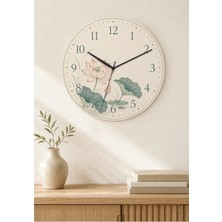 AA Shop Dekoratif Baskılı Ahşap Botanik Desenli Duvar Saati Sessiz Akar Mekanizmalı Modern Çiçek ve Yaprak 821