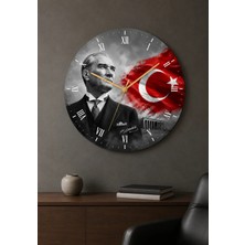 AA Shop Atatürk Temalı Baskılı Dekoratif Baskılı Ahşap Duvar Saati Sessiz Akar Mekanizmalı 806