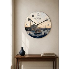 AA Shop Istanbul Türkiye Şehir Manzaraları Desenli Dekoratif Baskılı Ahşap Duvar Saati 45 cm Sessiz Akar Mekanizma 899