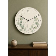 AA Shop Dekoratif Baskılı Ahşap Botanik Desenli Duvar Saati Sessiz Akar Mekanizmalı Modern Çiçek ve Yaprak 817