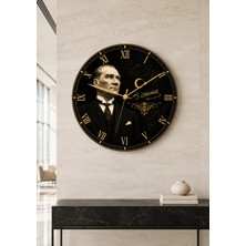 AA Shop Atatürk Temalı Baskılı Dekoratif Baskılı Ahşap Duvar Saati Sessiz Akar Mekanizmalı 814