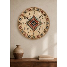 AA Shop Anadolu Motifli Baskılı Duvar Saati Etnik Kilim Desenli Sessiz Dekoratif Baskılı Ahşap Saat 805
