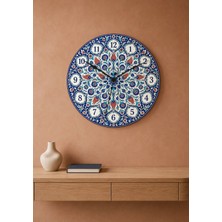 AA Shop Osmanlı Iznik Çini Desenli Dekoratif Baskılı Ahşap Duvar Saati 45 cm Sessiz Akar Mekanizma 883