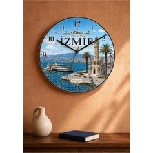 AA Shop Izmir Türkiye Şehir Manzaraları Desenli Dekoratif Baskılı Ahşap Duvar Saati 45 cm Sessiz Akar Mekanizma 896