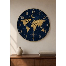 AA Shop Dünya Haritası Desenli Dekoratif Baskılı Ahşap Duvar Saati 45 cm Sessiz Akar Mekanizma 864
