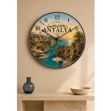 AA Shop Antalya Türkiye Şehir Manzaraları Desenli Dekoratif Baskılı Ahşap Duvar Saati 45 cm Sessiz Akar Mekanizma 894