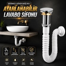 Nzb Beyaz Popup Seramik Bas Aç Lavabo Sifonu Gider Hortumu Koku Önleyici Körüklü Boru Zamak Somunlu