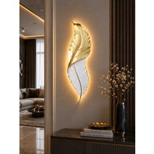 Aszen Dekor Gold Beyaz Kuş Tüyü Duvar Apliği – Elektrikli 3 Renk LED Ebat 62×18 cm