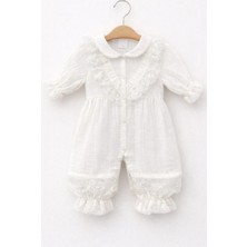 Kardeşler Bebe Yakalı Dantelli Kız Bebek Çıtçıtlı Tulum ve Saç Bandı