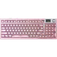 Aula F98 Pro V3 OLED Ekranlı Rgb Mekanik Gaming Kablosuz Oyuncu Klavyesi Crystal Switch Hot Swap Gasket Makrolu Şeffaf Pembe