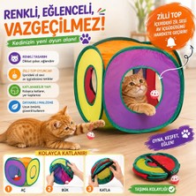Mianna Kedi Oyun Tüneli Katlanır Gökkuşağı Renkli Zilli Toplu Kedi Oyuncağı Aktivite Tüneli