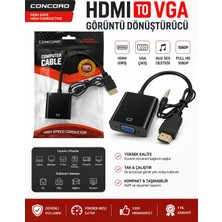 Concord C-554 HDMI To VGA + Aux Dönüştürücü Kablosu Siyah Esnek Yapı ile Yüksek Uyum