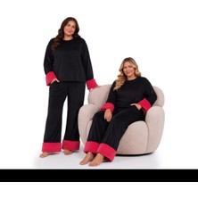 Yare Büyük Beden Kadife Peluş Kollu Pijama Takımı