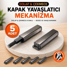 Badem10 (5 Adet) Metalik Kaplama Bas Aç Mekanizma Dolap Çekmece Uyumlu Kapak Yavaşlatıcı Mekanizma