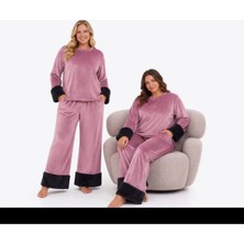 Yare Büyük Beden Kadife Peluş Kollu Pijama Takımı