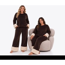 Yare Büyük Beden Kadife Peluş Kollu Pijama Takımı