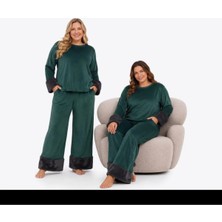 Yare Büyük Beden Kadife Peluş Kollu Pijama Takımı