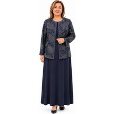 Bihan Store Içi Sandy Uzun Kol Elbise Dışı Işlemeli Ikili Abiye Takım 3740-LACİVERT