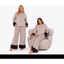 Yare Büyük Beden Kadife Peluş Kollu Pijama Takımı