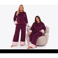 Yare Büyük Beden Kadife Peluş Kollu Pijama Takımı