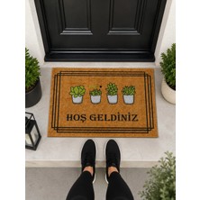 Rotanev Saksı Figürlü Hoşgeldiniz Retro Tasarım Dekoratif Kapı Önü Paspası 40X60CM