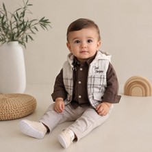 Hippıl Baby Kapüşonlu Ekose Yelekli Gömlek Pantolon Erkek Bebek 3 Lü Takım 6-9/9-12/12-18/18-24 Ay