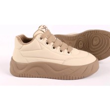 Hayati Arman Kadın Kalın Kauçuk Taban Bağcıklı Spor Ayakkabı & Sneaker Bej