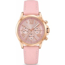 Saattino Kadın Kol Saati Pembe Deri Kordon Rose Gold Kasa Pembe Analog Kadran ST-304456