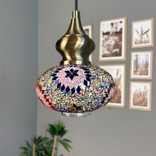 Bamyum Noura Mozaik-C Renkli Cam Tekli Avize Eskitme Alaz Başlık Retro Sarkıt Lamba Salon Aydınlatma