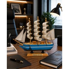 Home Dekor Hediye Isime Kişiye Özel Dekoratif Premium Ahşap El Yapımı Yelkenli Gemi Maketi 30 x 30CM Biblo Hediye 530C