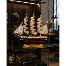 Home Dekor Hediye Isime Kişiye Özel Dekoratif Premium Ahşap El Yapımı Yelkenli Gemi Maketi 30 x 30CM Biblo Hediye 530A