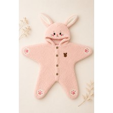Beniizle 0-6 Ay Bebek Tavşanlı Welsoft Peluş Tulum Kapüşonlu Kışlık Uyku Tulumu Pembe