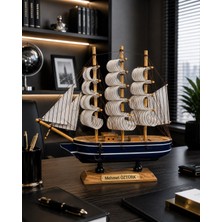 Home Dekor Hediye Isime Kişiye Özel Dekoratif Premium Ahşap El Yapımı Yelkenli Gemi Maketi 24 x 24CM Biblo Hediye 529D